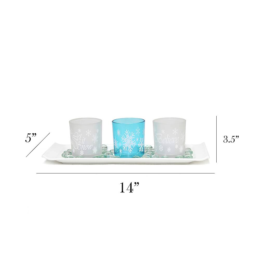 Left View: Elegant Designs - Winter Wonderland Candle Set of 3 - Blue Frost