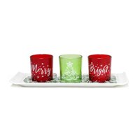 Elegant Designs - Merry & Bright Christmas Candle Set of 3 - Green and Red - Front_Zoom