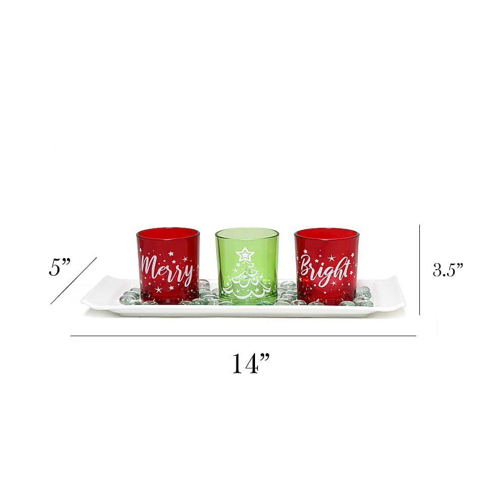 Left View: Elegant Designs - Merry & Bright Christmas Candle Set of 3 - Green and Red