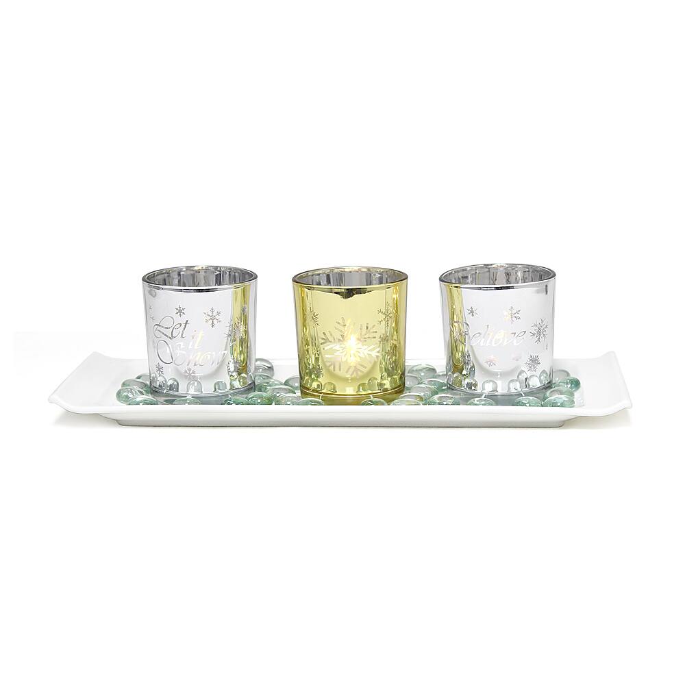 Angle View: Elegant Designs - Winter Wonderland Candle Set of 3 - Silver and Gold