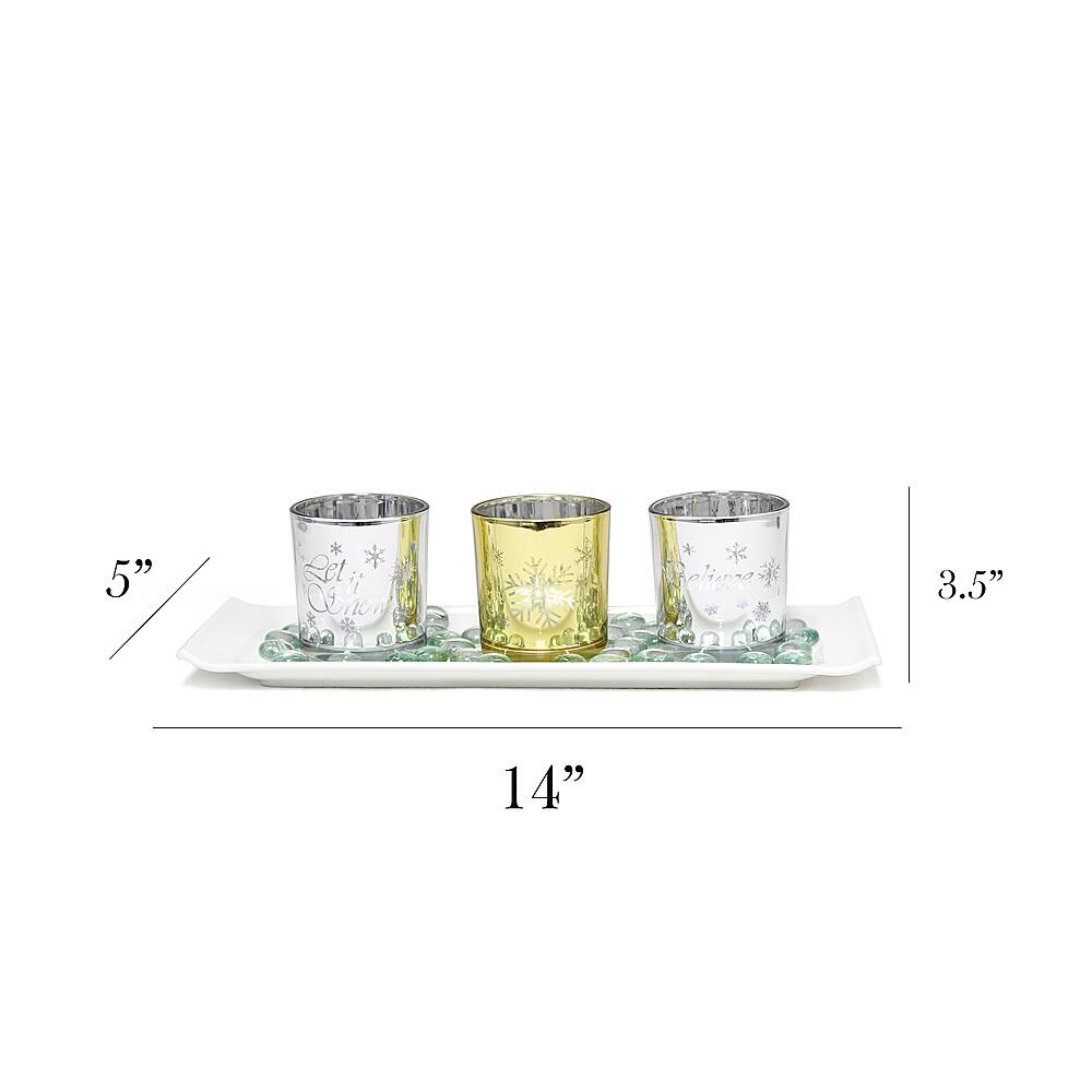 Left View: Elegant Designs - Winter Wonderland Candle Set of 3 - Silver and Gold