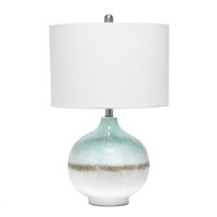 Lalia Home - Bayside Horizon Table Lamp with Fabric Shade - Aqua Brown and White - Front_Zoom