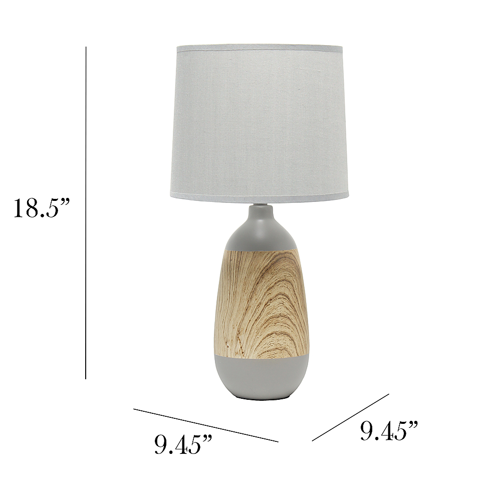 Left View: Simple Designs Ceramic Oblong Table Lamp - Gray/light wood
