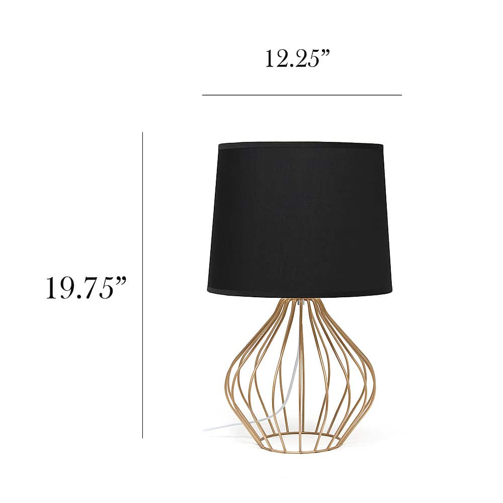 Left View: Simple Designs Geometrically Wired Table Lamp - Copper/white shade