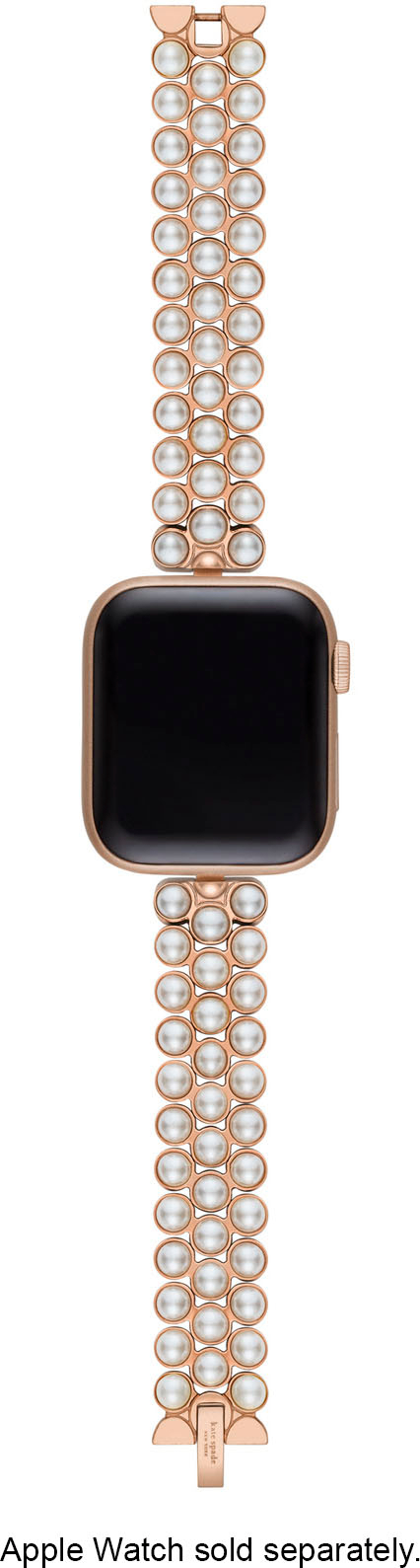 Left View: Kate Spade New York Rose Gold-tone Stainless Steel and White Faux Pearls Band for Apple Watch® 38/40/41mm - Rose Gold
