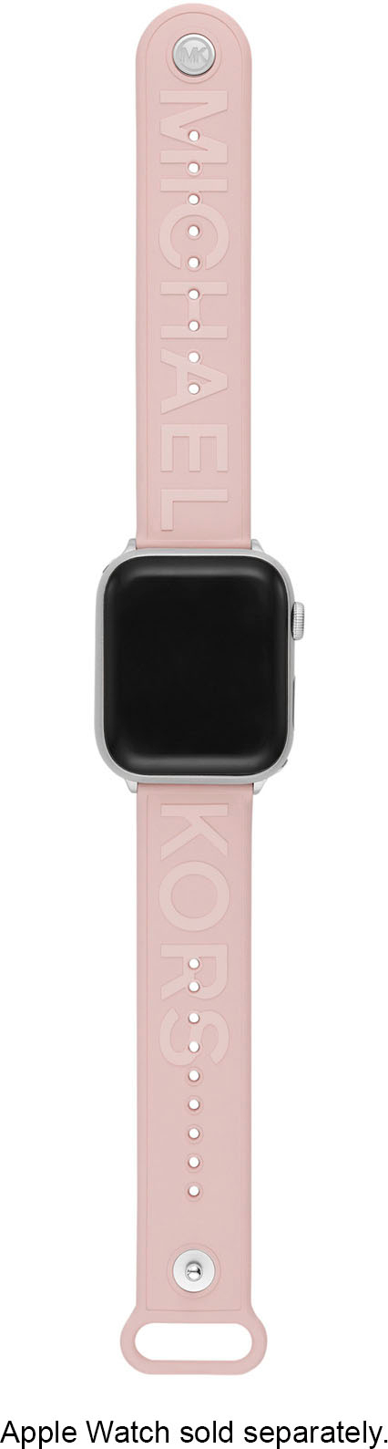 Left View: Michael Kors Blush Logo Rubber Band for Apple Watch 42/44/45mm - Pink