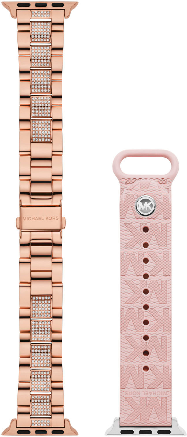 Angle View: Michael Kors Blush Rubber and Rose Gold-Tone Stainless Steel 38/40/41mm Apple Watch Band Set - Rose Gold and Pink