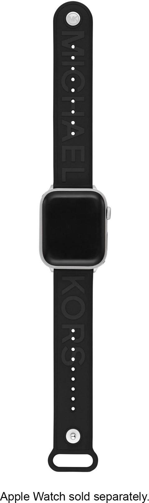 Left View: Michael Kors Black Logo Rubber Band for Apple Watch 42/44/45mm - Black