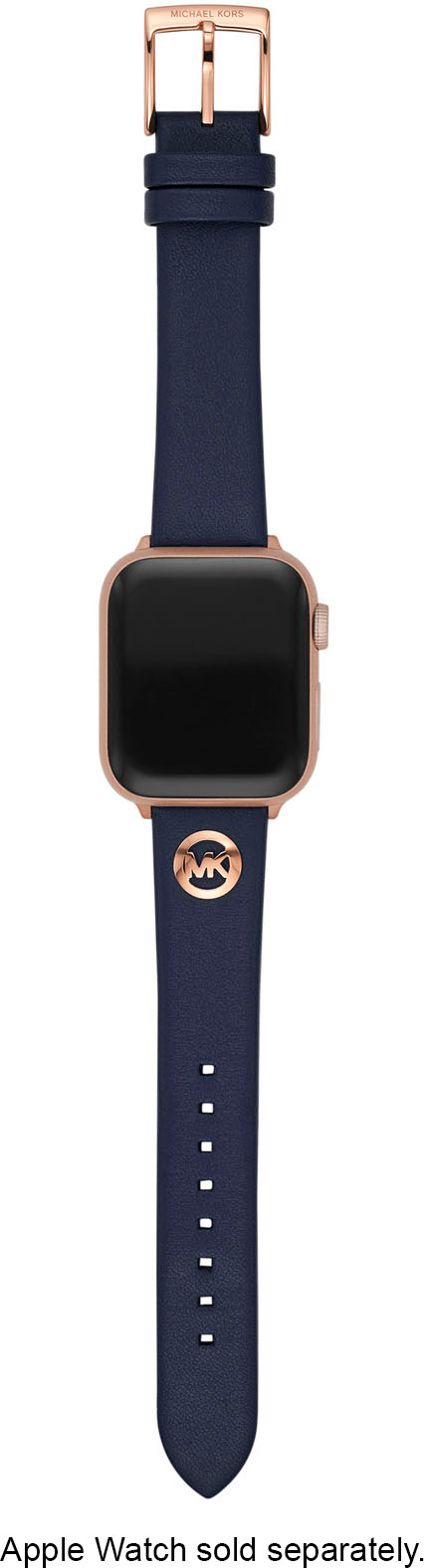Left View: Michael Kors Navy Leather Band for Apple Watch 38/40/41mm - Blue