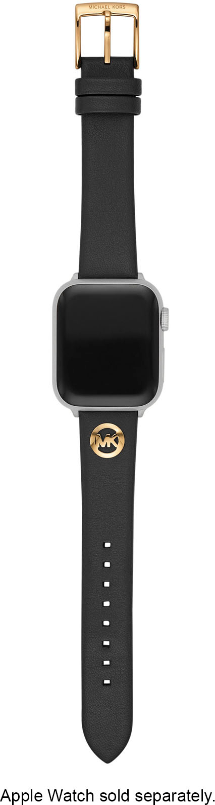 Left View: Michael Kors Black Leather Band for Apple Watch® 38/40/41mm - Black