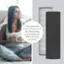 The image features a woman sitting on a couch, holding a cup of coffee. She is wearing a white shirt and appears to be relaxed. The image also includes a large air filter, which is advertised as genuine Pure Enrichment Air Filters that keep your PureZone Elite running smoothly.