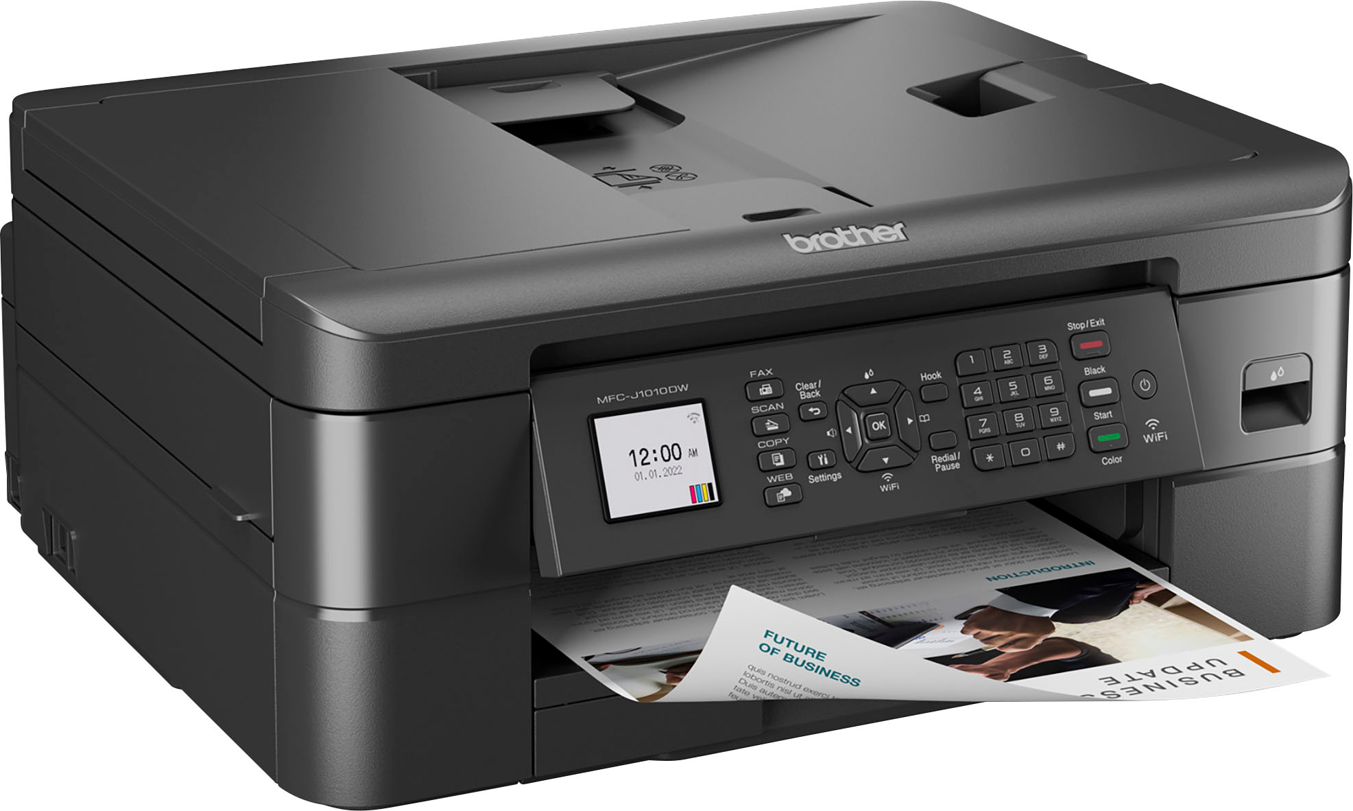 Angle View: Brother - MFC-J1010DW Wireless Color All-in-One Inkjet Printer - Black