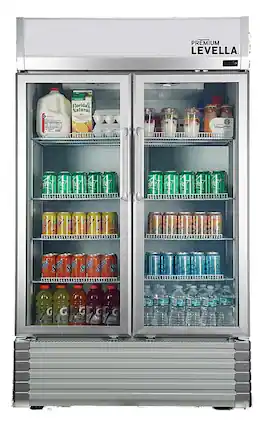 Front. Premium Levella - 21.0 cu. ft. 2-Door Commercial Merchandiser Refrigerator Glass-Door Beverage Display Cooler - Stainless Steel.