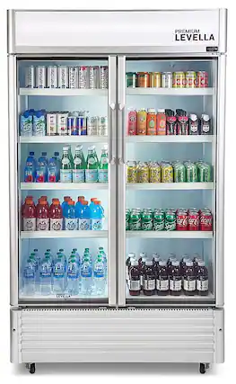 Front. Premium Levella - 29.0 cu. ft. 2-Door Commercial Merchandiser Refrigerator Glass-Door Beverage Display Cooler - Stainless Steel.