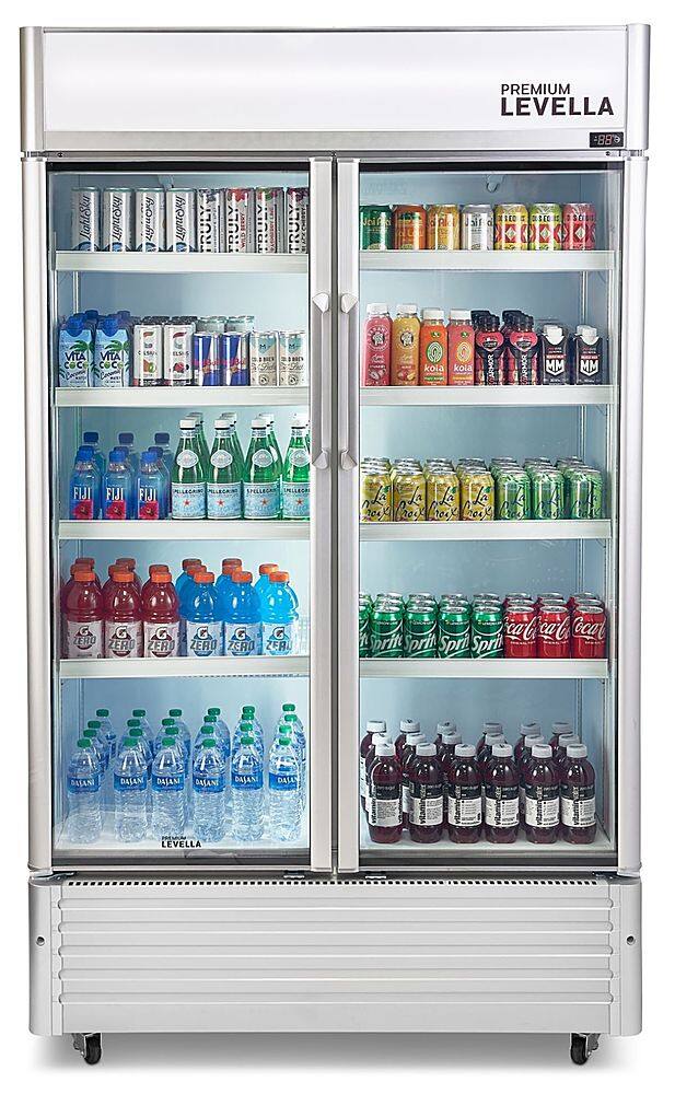 Premium Levella - 29.0 cu. ft. 2-Door Commercial Merchandiser Refrigerator Glass-Door Beverage Display Cooler - Stainless Steel