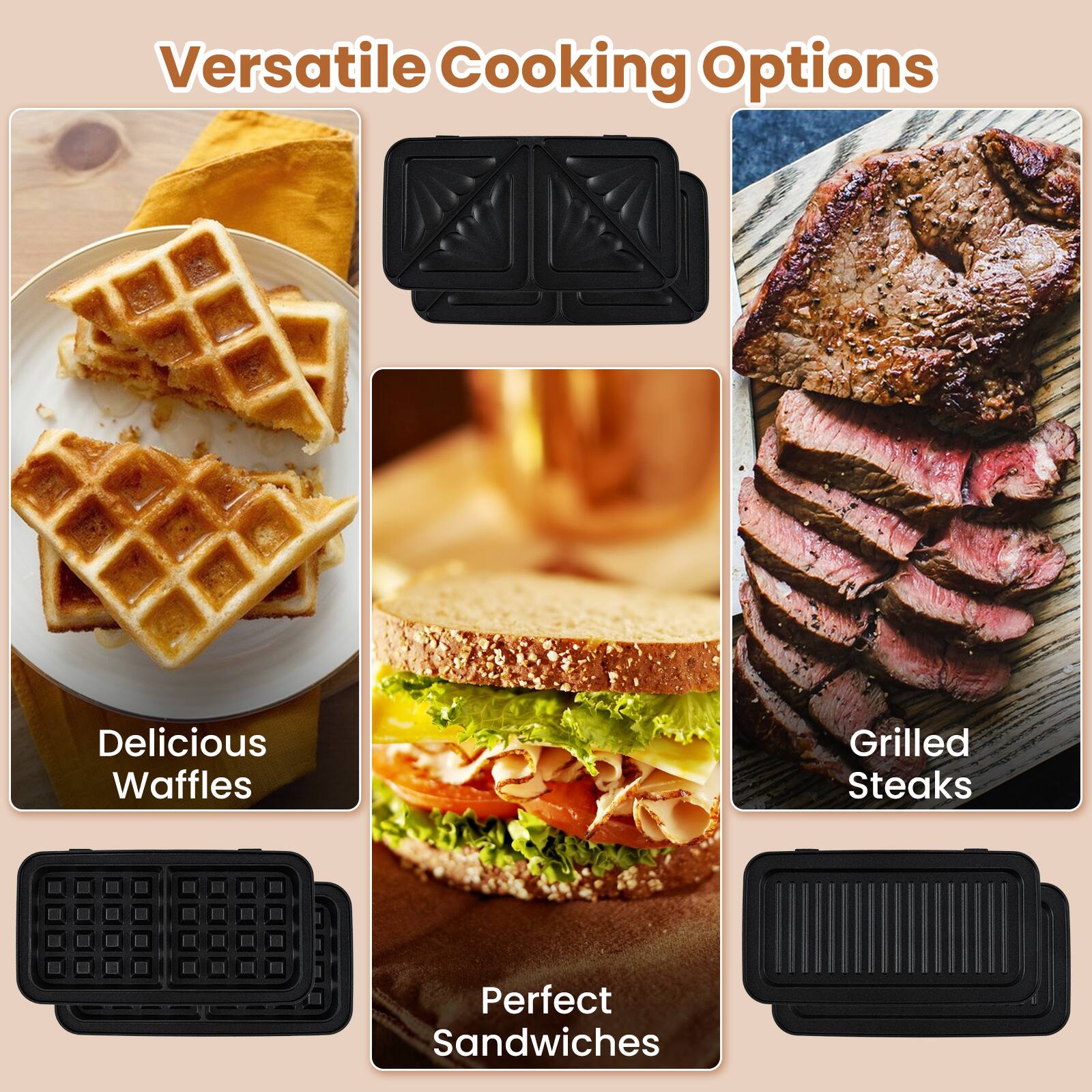 Versatile Cooking Options
- Delicious Waffles
- Perfect Sandwiches
- Grilled Steaks