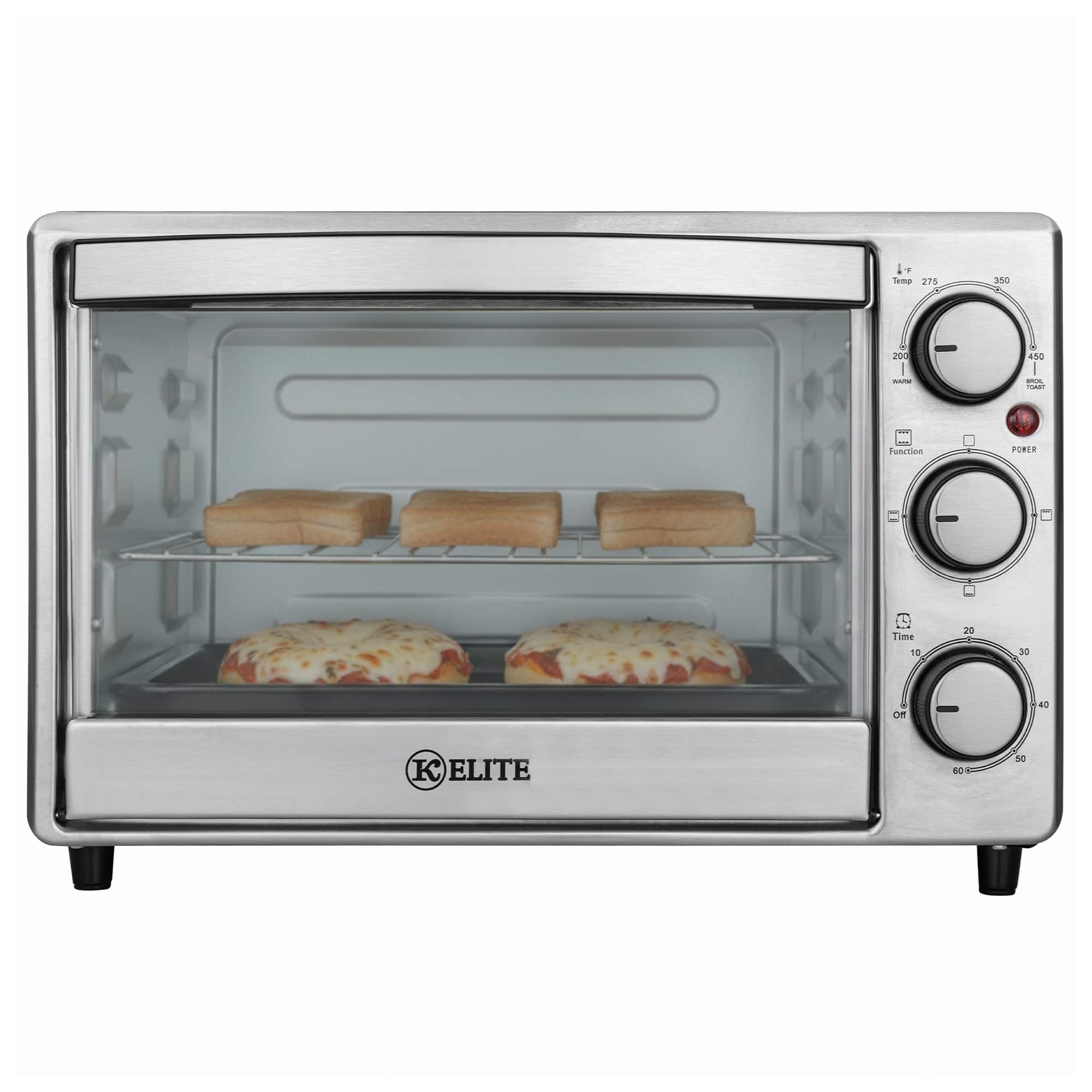 Kitchen Elite - 6-Slice Compact Countertop Toaster Oven with Tray - Stainless Steel