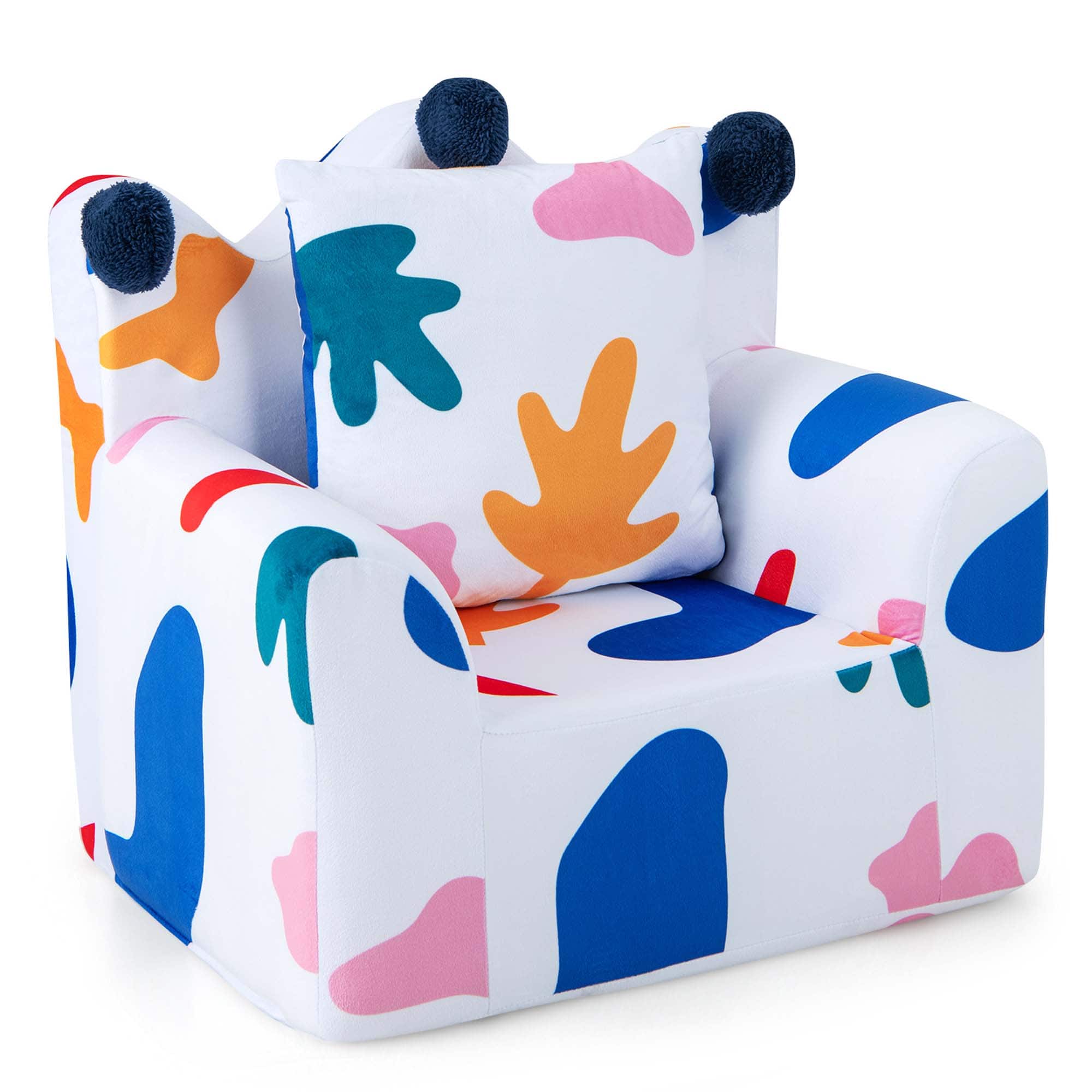 Costway - Kids Sofa Chair Foam Filled Armchair Leaf Toddler Couch with Cover & Pillow - White price history on PriceWatchPro