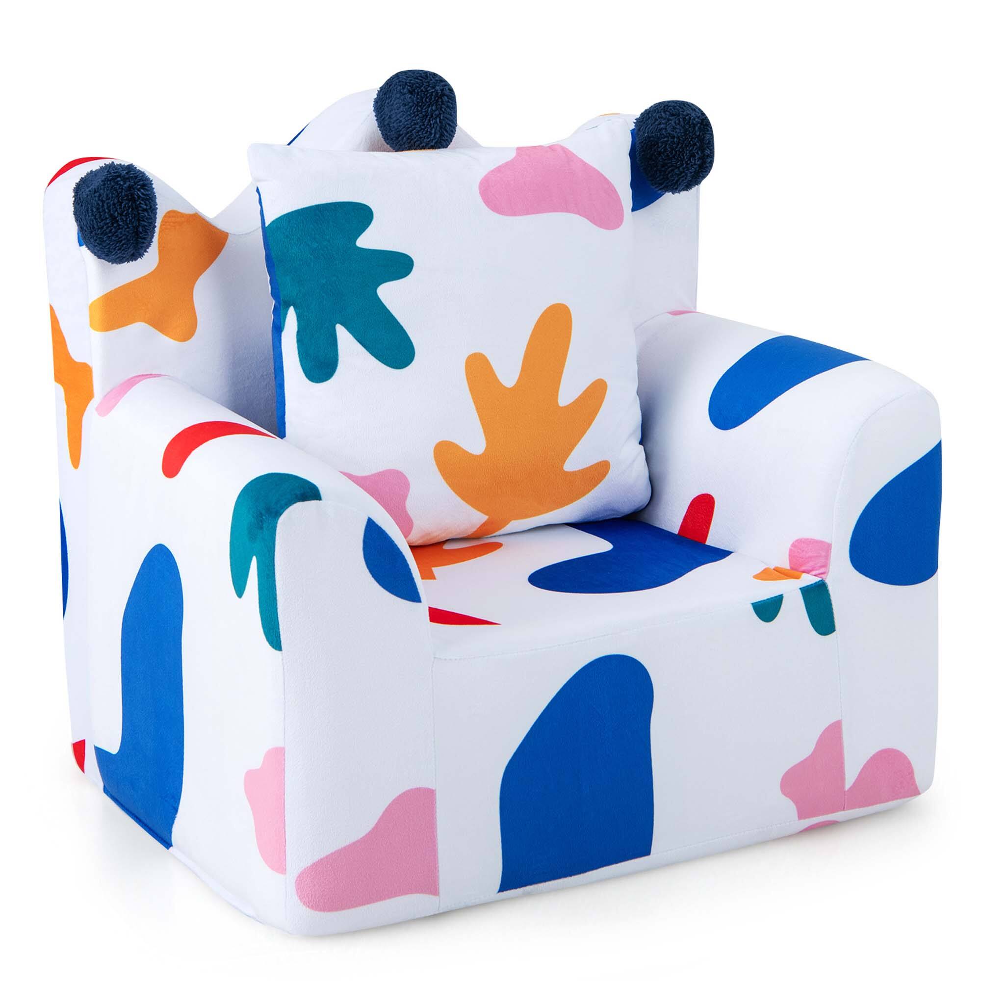 Front. Costway - Costway Kids Sofa Chair Foam Filled Armchair Leaf Toddler Couch with Cover & Pillow - White.