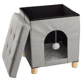 PetMaker - Indoor Cat House Ottoman Foot Rest, Gray, 15” x 16.75”