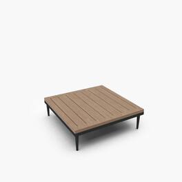 Acanva - Modular Outdoor Patio Table, All-Weather Free Combination Balcony Furniture,Coffee Table - Black and Teak wood grain