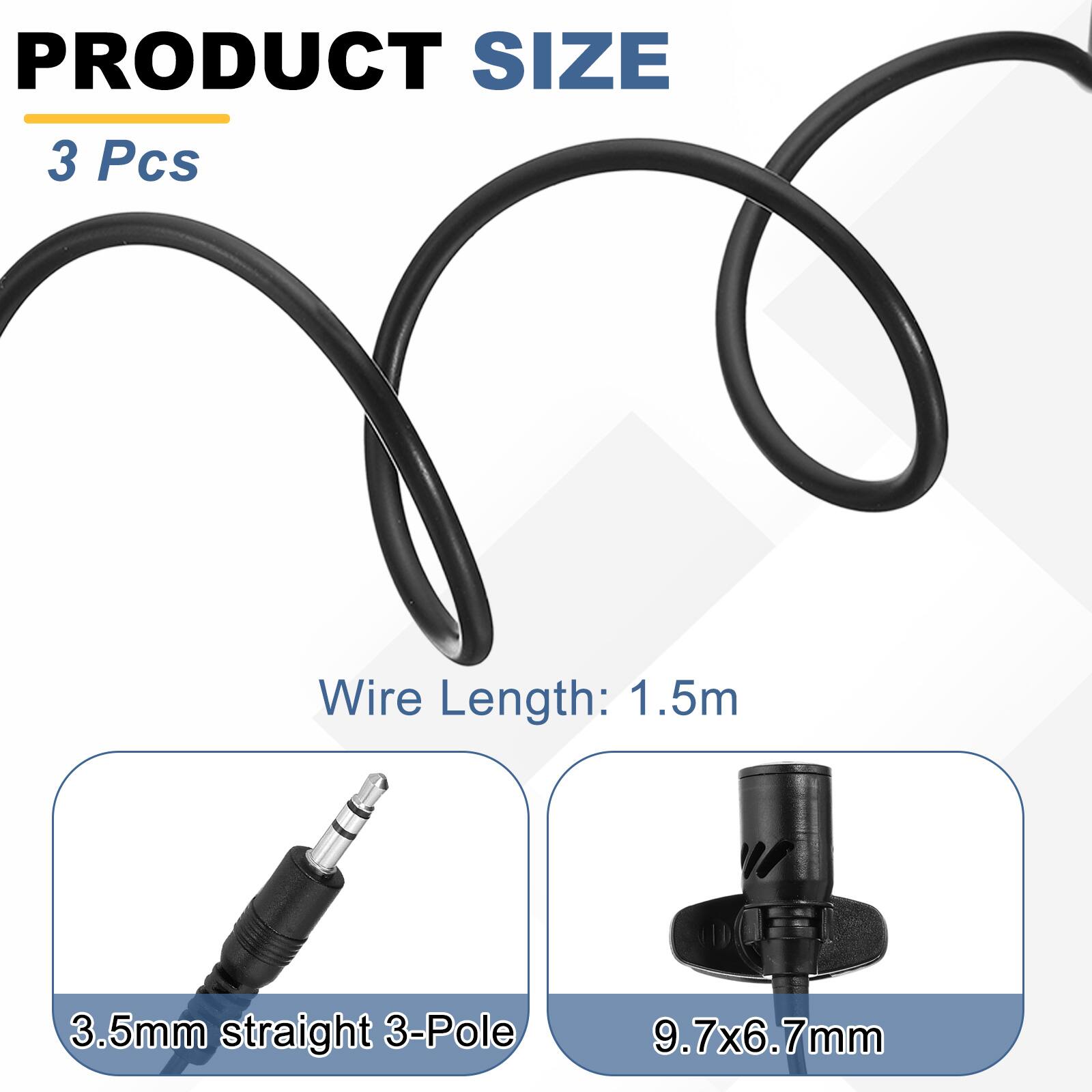 PRODUCT SIZE  
3 Pcs  

Wire Length: 1.5m  

3.5mm straight 3-Pole  

9.7x6.7mm