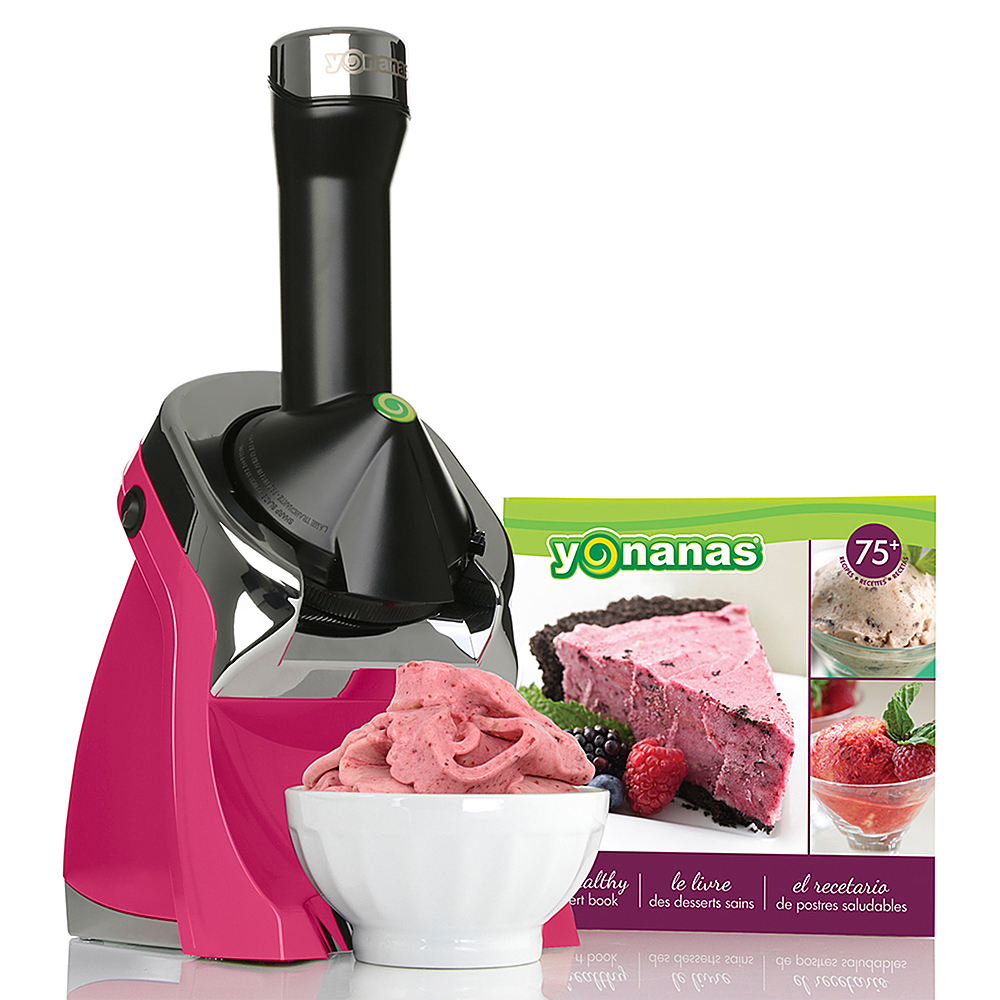 Left View: Yonanas - Deluxe Vegan Non-Dairy Frozen Fruit Soft Serve Dessert Maker, Includes 75 Recipes, 200 Watts - Pink