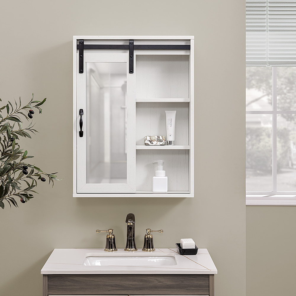 Bathroom Wall-Mounted Medicine Cabinet Organizer with Sliding Barn Door-White