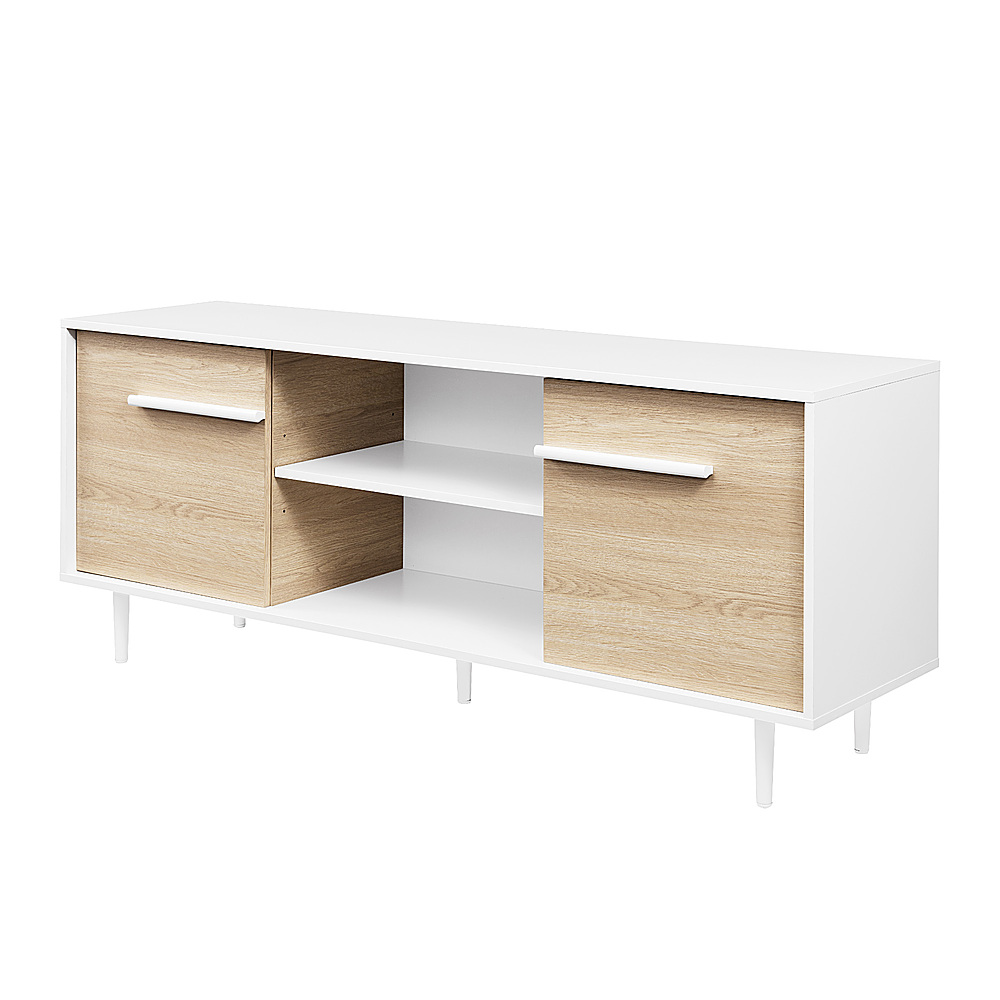 Angle View: Walker Edison - Modern TV Stand for Most TVs up to 65” - Solid White/Coastal Oak