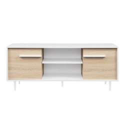 Walker Edison - Modern 60" TV Stand for Most TVs up to 65” - Solid White/Coastal Oak - Front_Zoom