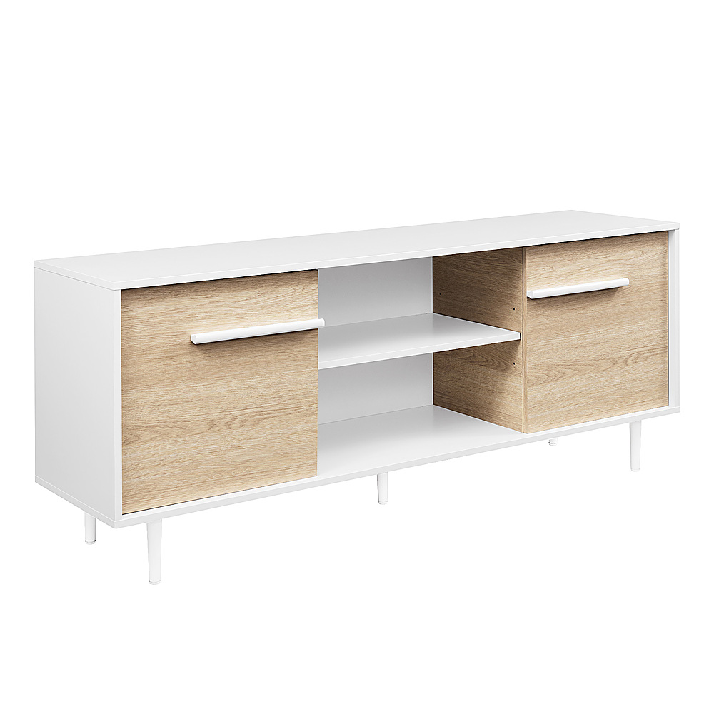 Left View: Walker Edison - Modern TV Stand for Most TVs up to 65” - Solid White/Coastal Oak