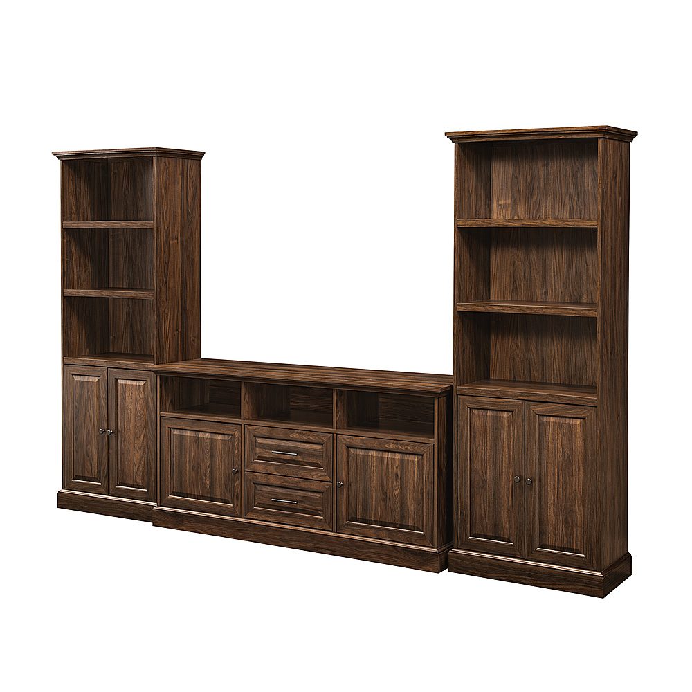 Angle View: Walker Edison - Classic Grooved-Door TV Stand for Most TVs up to 65" with Bookcase Set - Dark Brown