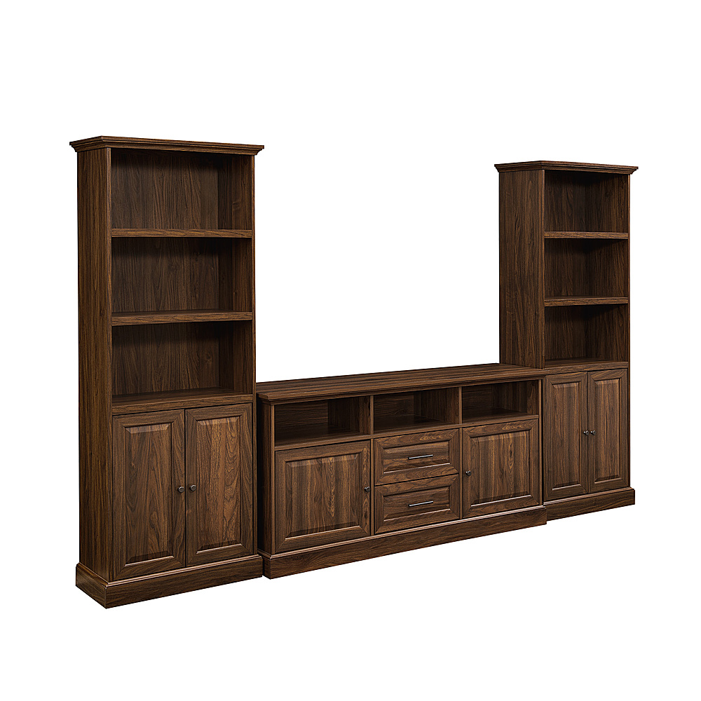 Left View: Walker Edison - Classic Grooved-Door TV Stand for Most TVs up to 65" with Bookcase Set - Dark Brown