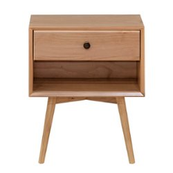 Walker Edison - Mid-Century Modern Solid Wood 1-Drawer Nightstand - Natural Pine - Front_Zoom