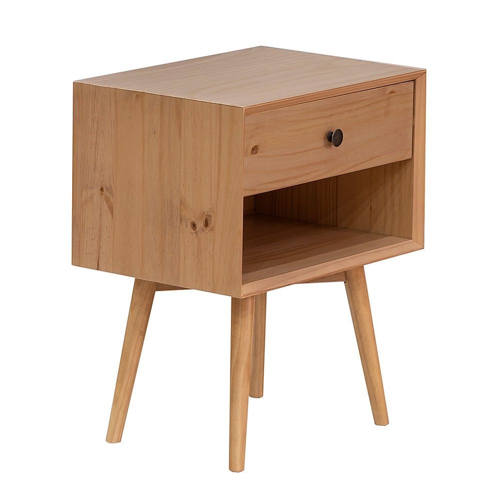Angle View: Walker Edison - 25” Modern Solid Wood 1 Drawer Nightstand - Natural Pine
