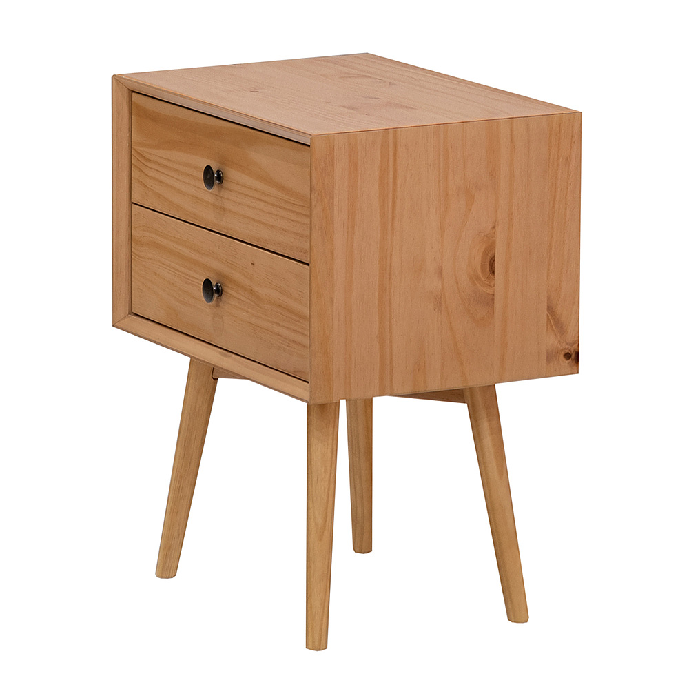 Angle View: Walker Edison - Mid-Century Modern Solid Wood 2-Drawer Nightstand - Natural Pine