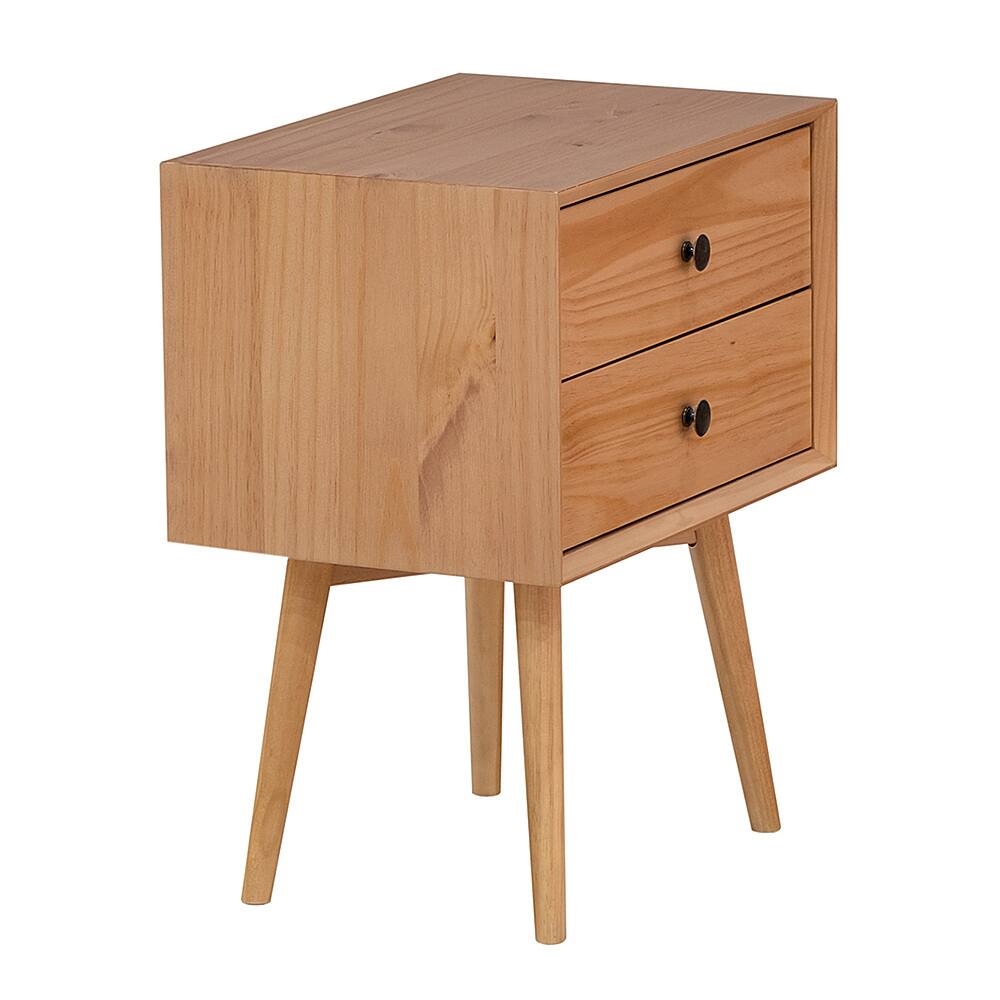 Left View: Walker Edison - Mid-Century Modern Solid Wood 2-Drawer Nightstand - Natural Pine