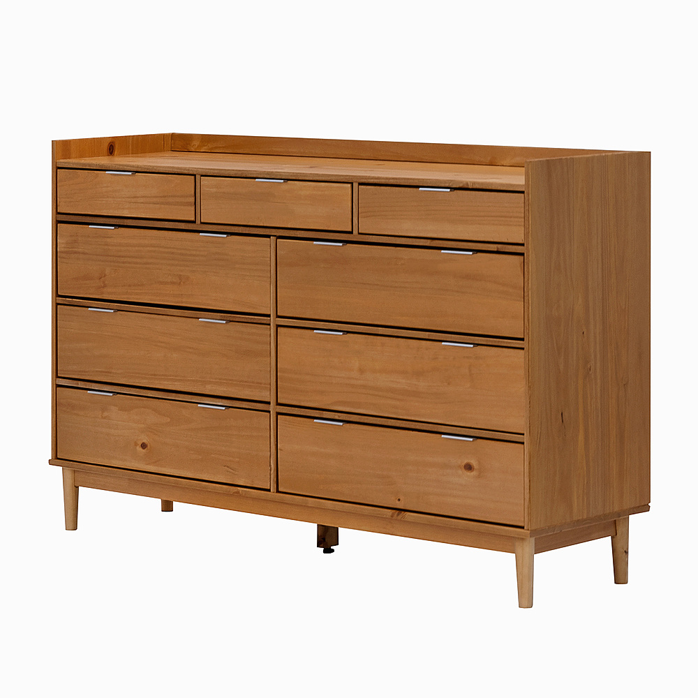 Angle View: Walker Edison - Mid Century Modern Solid Wood Tray-Top 9-Drawer Dresser - Caramel