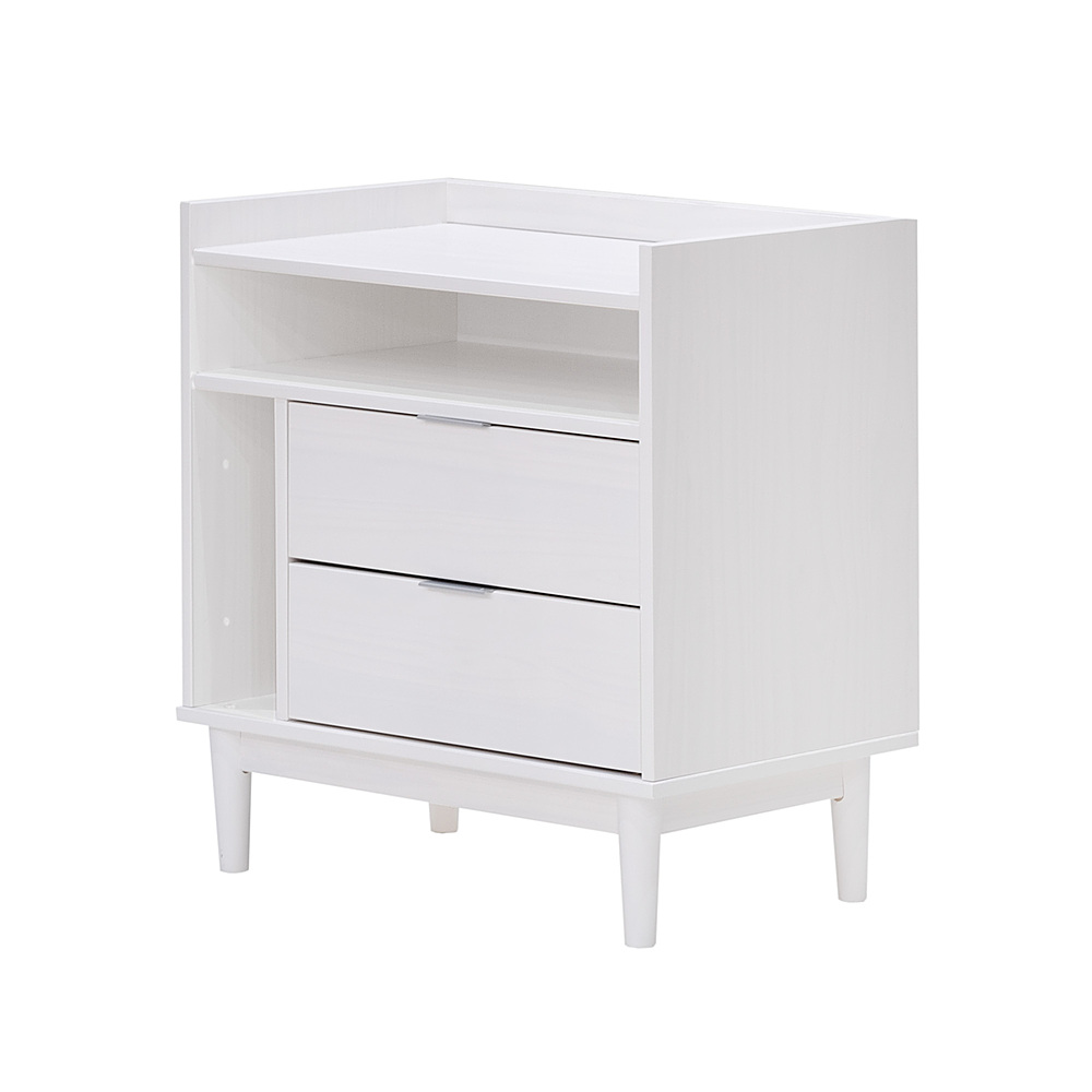 Angle View: Walker Edison - 25" Mid Century Modern Solid Wood Tray-Top Nightstand - White