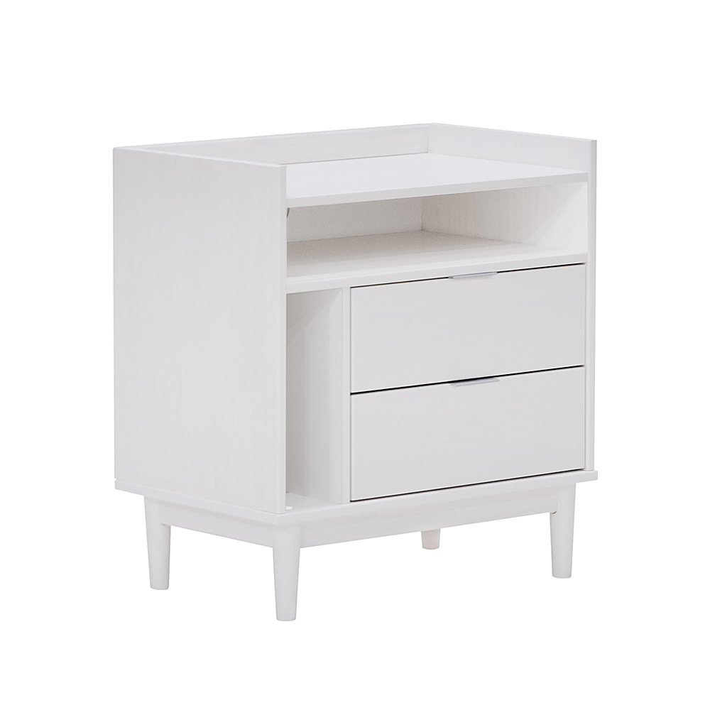 Left View: Walker Edison - 25" Mid Century Modern Solid Wood Tray-Top Nightstand - White