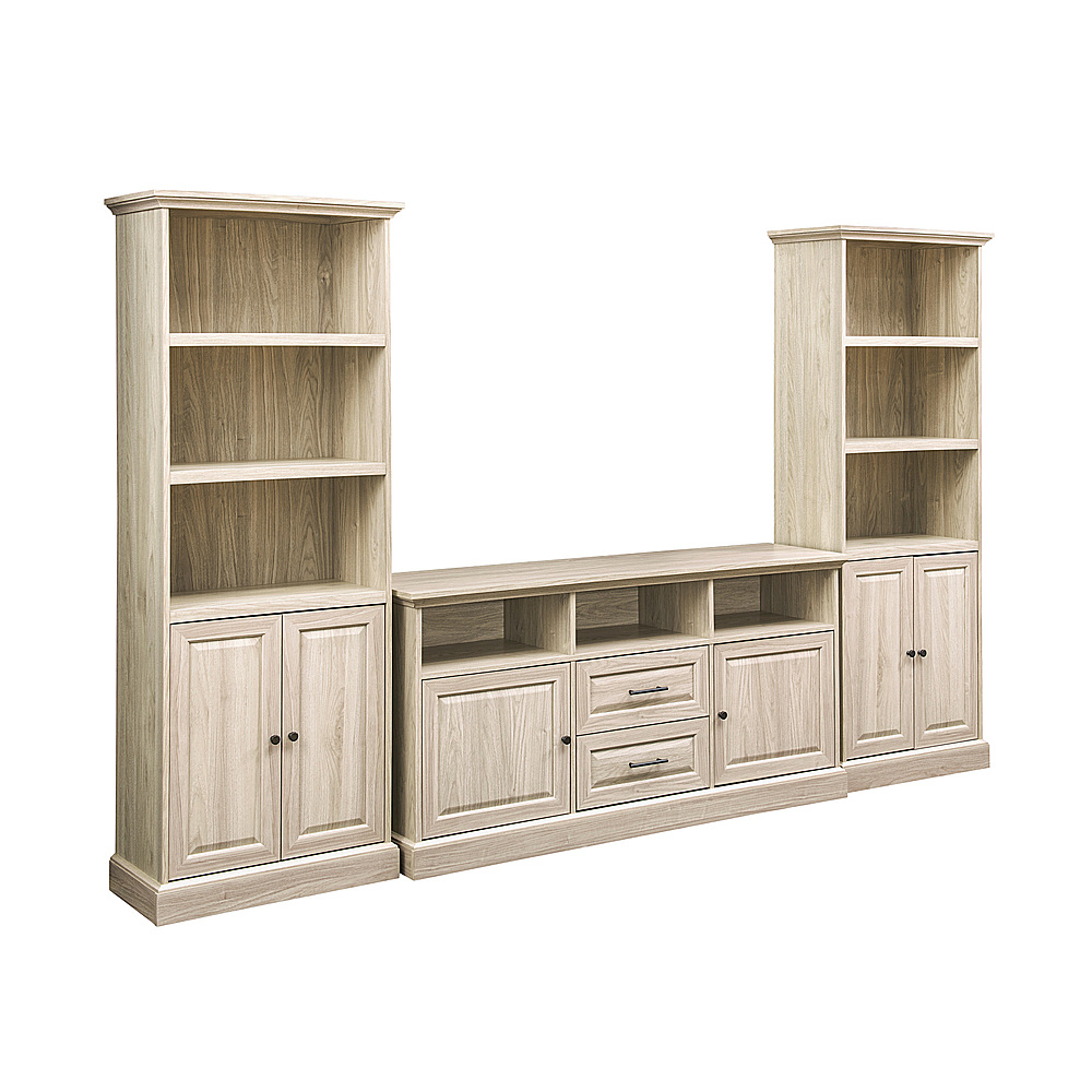 Left View: Walker Edison - Classic Grooved-Door TV Stand for Most TVs up to 65" with Bookcase Set - Birch