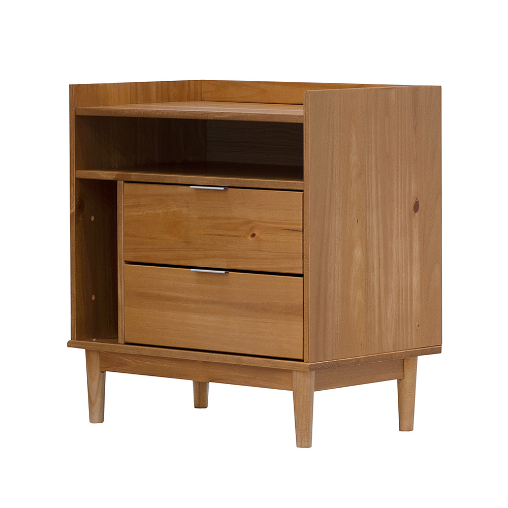 Angle View: Walker Edison - 25" Mid Century Modern Solid Wood Tray-Top Nightstand - Caramel