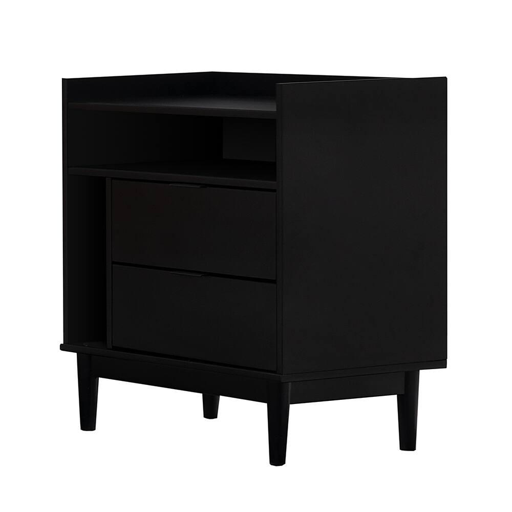 Left View: Walker Edison - 25" Mid Century Modern Solid Wood Tray-Top Nightstand - Black