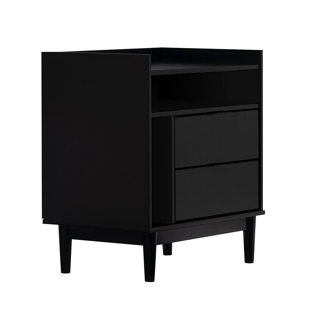 Angle View: Walker Edison - 25" Mid Century Modern Solid Wood Tray-Top Nightstand - Black