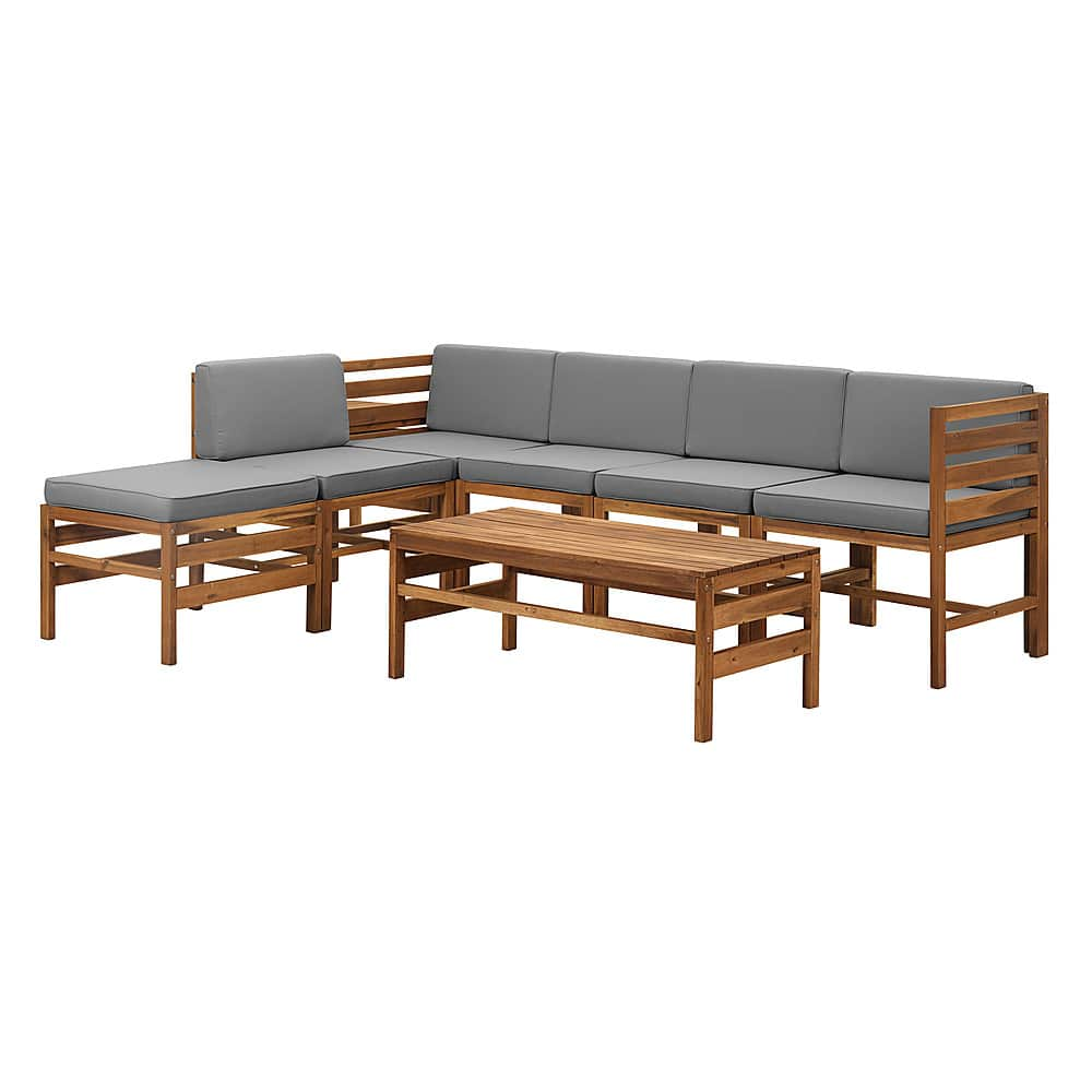 Angle View: Walker Edison - Modern Modular Acacia Wood Patio Set of 8 - Brown