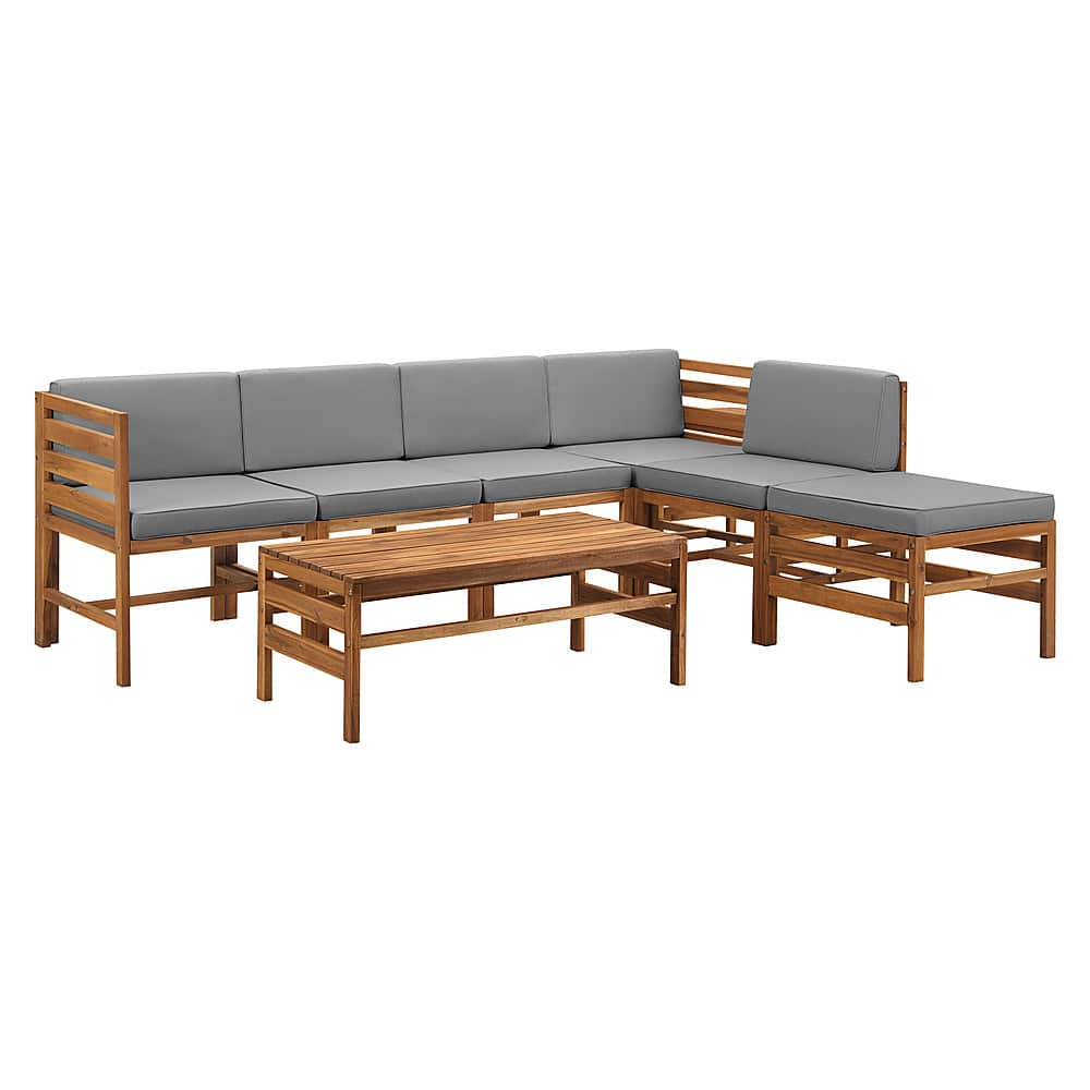 Left View: Walker Edison - Modern Modular Acacia Wood Patio Set of 8 - Brown