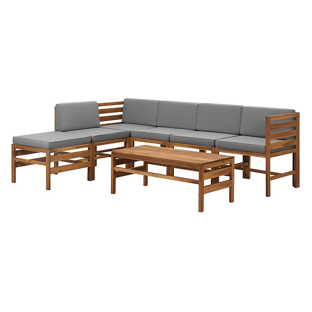 Angle View: Walker Edison - Modern Modular Acacia Wood Patio Set of 7 - Brown