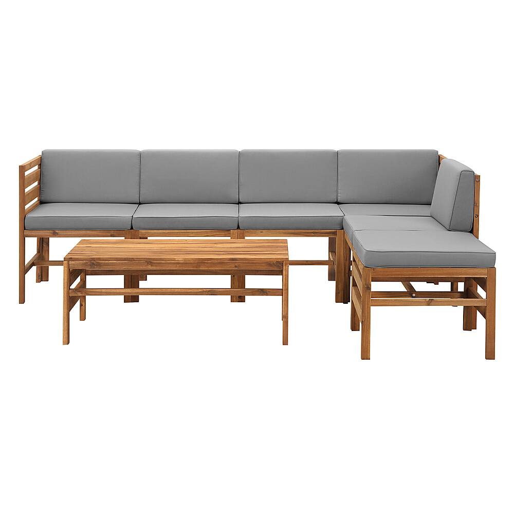 Walker Edison Modern Modular Acacia Wood 7 Piece Patio Set Brown ...