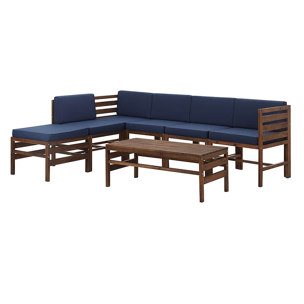 Angle View: Walker Edison - Modern Modular Acacia Wood Patio Set of 7 - Dark Brown/Navy Blue