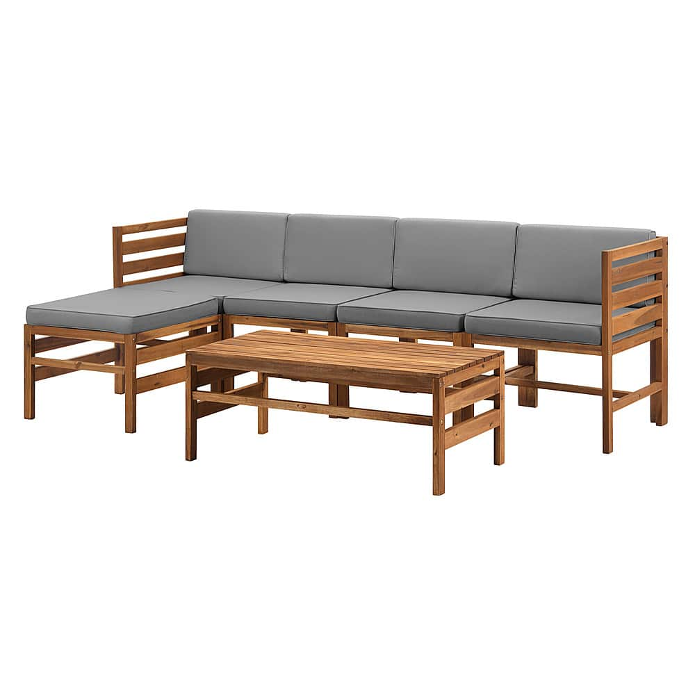 Angle View: Walker Edison - Modern Modular Acacia Wood Patio Set of 6 - Brown